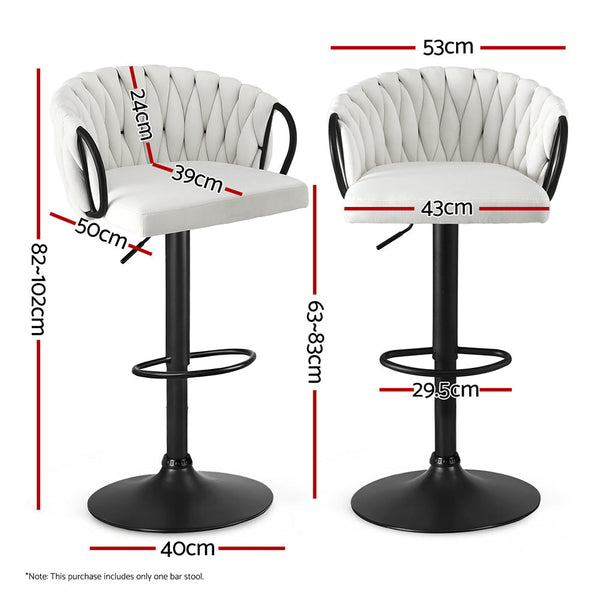 Artiss 1X Bar Stool Single Kitchen Dining Chair Counter Stool Woven Velvet Ivory Benches Bar Stools