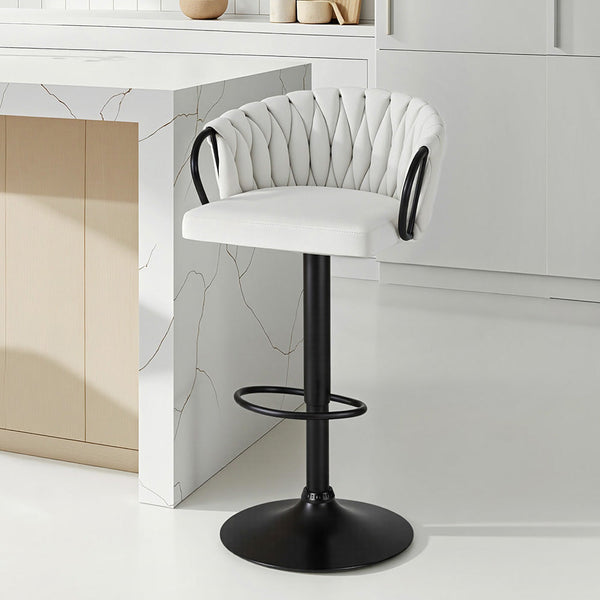 Artiss 1X Bar Stool Single Kitchen Dining Chair Counter Stool Woven Velvet Ivory Benches Bar Stools