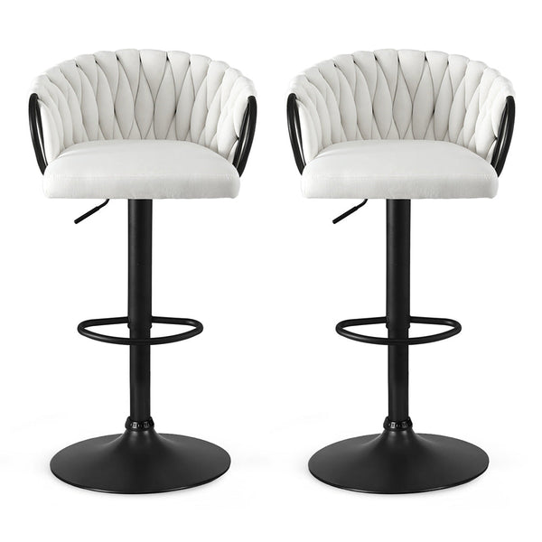 Artiss Bar Stool X2 Kitchen Dining Chair Counter Gaslift Woven Velvet Ivory Benches Bar Stools