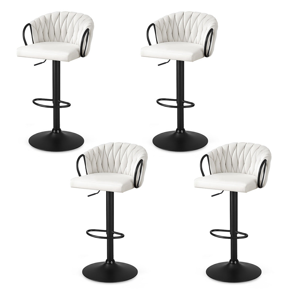 Artiss Bar Stool X4 Kitchen Dining Chair Counter Gaslift Woven Velvet Ivory Benches Bar Stools