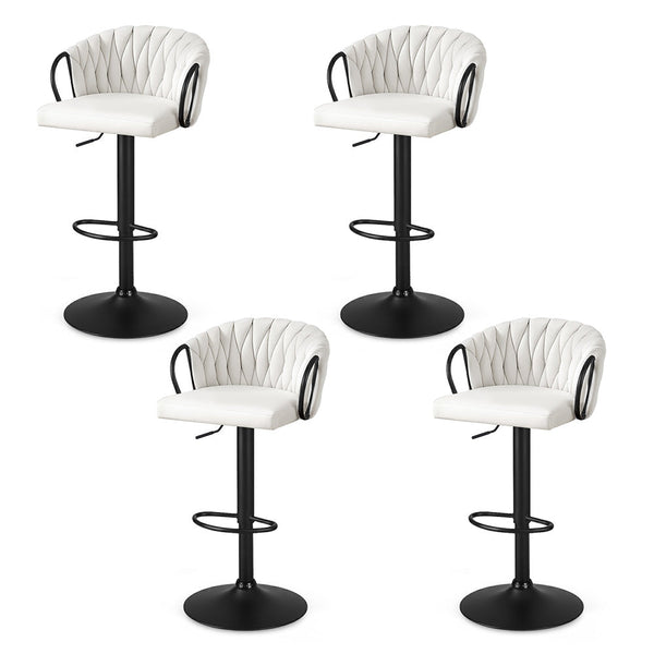Artiss Bar Stool X4 Kitchen Dining Chair Counter Gaslift Woven Velvet Ivory Benches Bar Stools