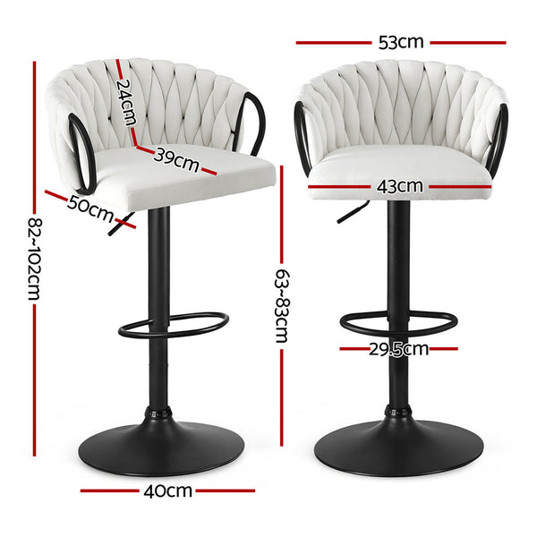 Artiss Bar Stool X4 Kitchen Dining Chair Counter Gaslift Woven Velvet Ivory Benches Bar Stools