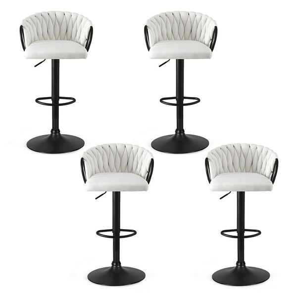 Artiss Bar Stool X4 Kitchen Dining Chair Counter Gaslift Woven Velvet Ivory Benches Bar Stools
