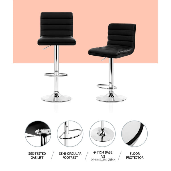 Artiss 4X Bar Stools Padded Leather Gas Lift Black Benches Bar Stools