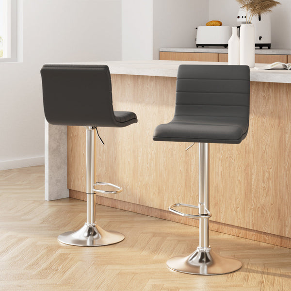 Artiss 2X Bar Stools Padded Leather Gas Lift Grey Benches Bar Stools