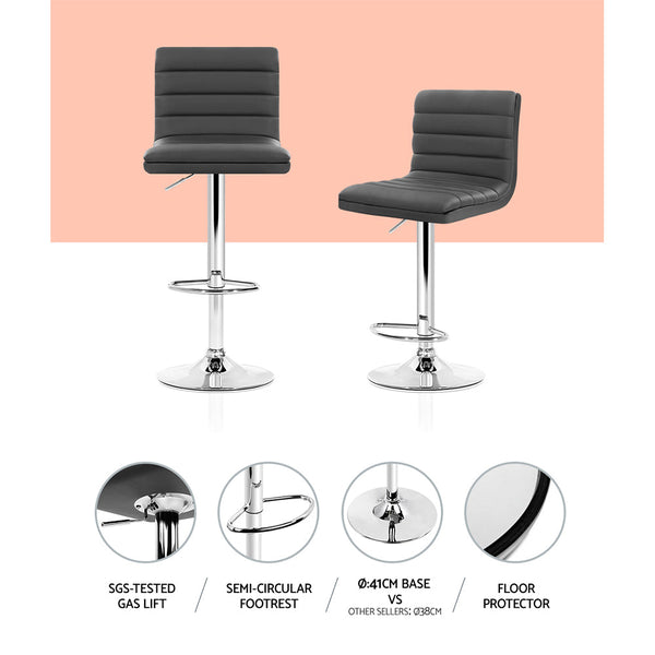 Artiss Set Of 4 Pu Leather Lined Pattern Bar Stools Grey And Chrome Benches Bar Stools