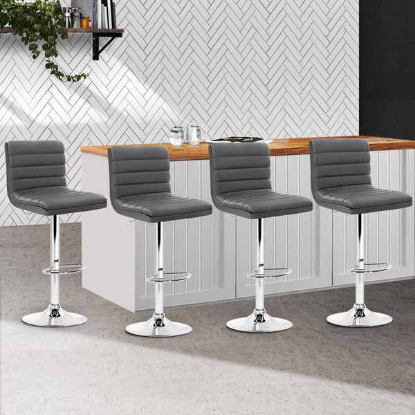 Artiss Set Of 4 Pu Leather Lined Pattern Bar Stools Grey And Chrome Benches Bar Stools