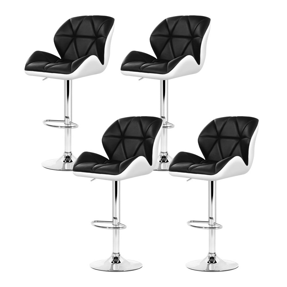 Artiss 4X Bar Stools Gas Lift Padded Leather Black & White Benches Bar Stools