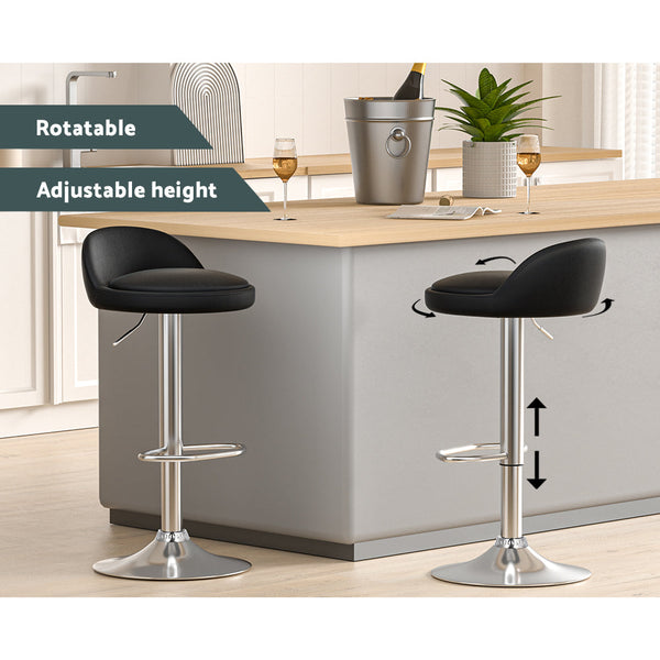 Artiss 2X Bar Stools Pu Leather Gas Lift Black Benches Bar Stools