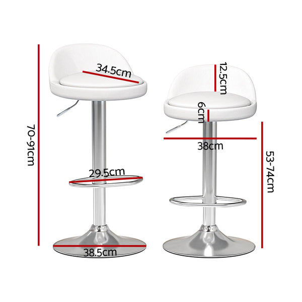 Artiss 2X Bar Stools Pu Leather Gas Lift White Benches Bar Stools