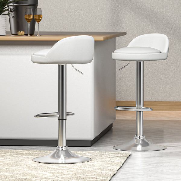 Artiss 2X Bar Stools Pu Leather Gas Lift White Benches Bar Stools