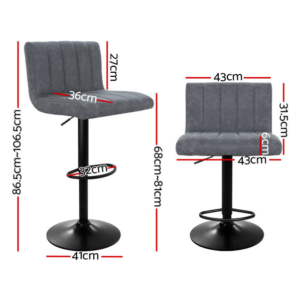 Artiss 2X Bar Stools Vintage Leather Gas Lift Grey Benches Bar Stools