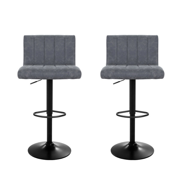 Artiss 2X Bar Stools Vintage Leather Gas Lift Grey Benches Bar Stools
