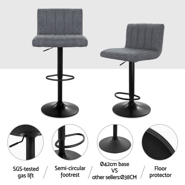 Artiss 2X Bar Stools Vintage Leather Gas Lift Grey Benches Bar Stools
