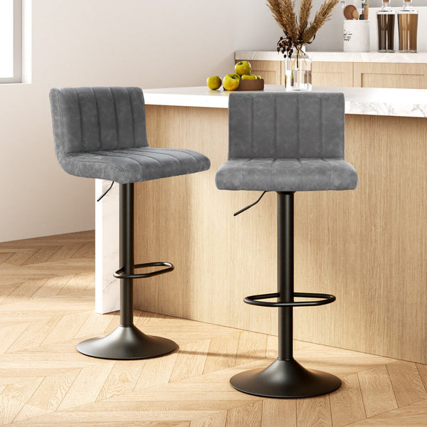 Artiss 2X Bar Stools Vintage Leather Gas Lift Grey Benches Bar Stools