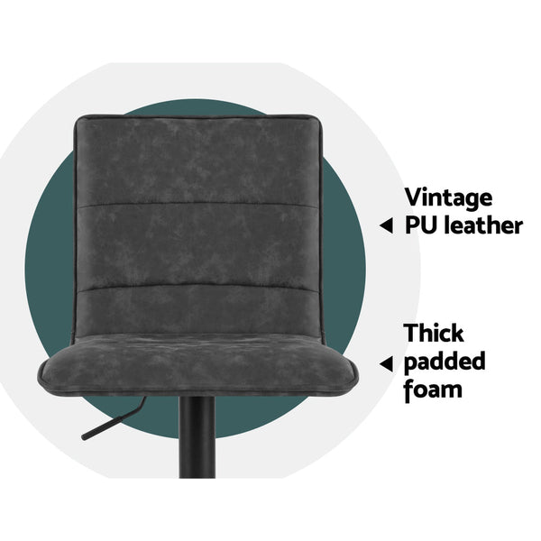 Artiss 2X Bar Stools Gas Lift Vintage Leather Grey Benches Bar Stools