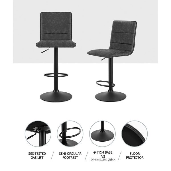 Artiss 2X Bar Stools Gas Lift Vintage Leather Grey Benches Bar Stools