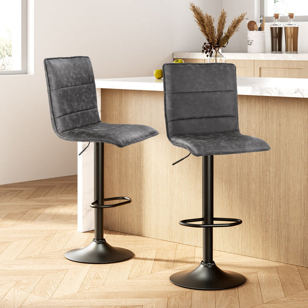 Artiss 2X Bar Stools Gas Lift Vintage Leather Grey Benches Bar Stools