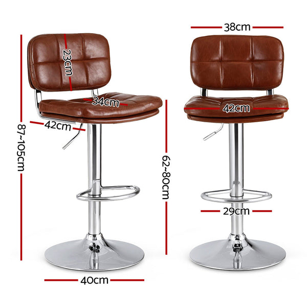 Artiss 2X Bar Stools Kitchen Swivel Gas Lift Counter Chair Tuft Pu Leather Brown Benches Bar Stools
