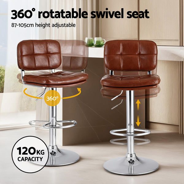 Artiss 2X Bar Stools Kitchen Swivel Gas Lift Counter Chair Tuft Pu Leather Brown Benches Bar Stools
