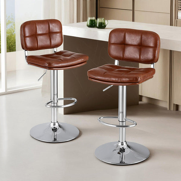 Artiss 2X Bar Stools Kitchen Swivel Gas Lift Counter Chair Tuft Pu Leather Brown Benches Bar Stools