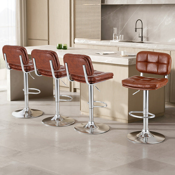 Artiss 4X Bar Stools Kitchen Swivel Gas Lift Counter Chair Tuft Pu Leather Brown Benches Bar Stools