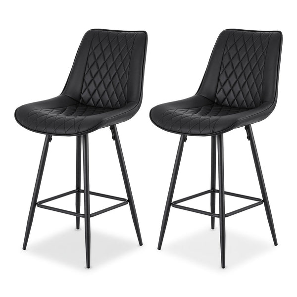 Artiss 2X Bar Stools Kitchen Dining Chair Counter Diamond Pu Leather Black Benches Bar Stools