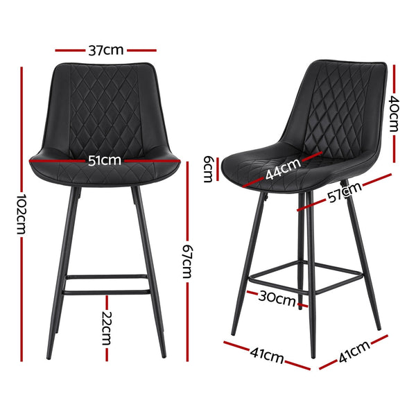 Artiss 2X Bar Stools Kitchen Dining Chair Counter Diamond Pu Leather Black Benches Bar Stools