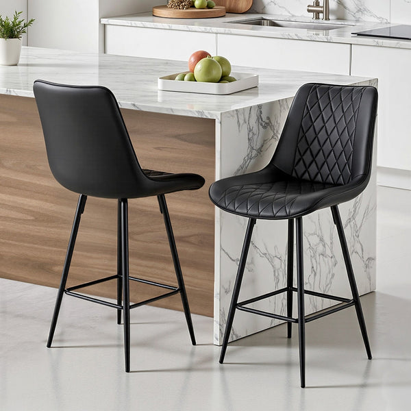 Artiss 2X Bar Stools Kitchen Dining Chair Counter Diamond Pu Leather Black Benches Bar Stools