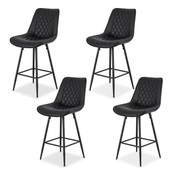 Artiss 4X Bar Stools Kitchen Dining Chair Counter Diamond Pu Leather Black Benches Bar Stools