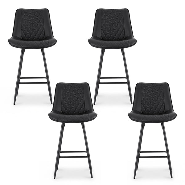 Artiss 4X Bar Stools Kitchen Dining Chair Counter Diamond Pu Leather Black Benches Bar Stools