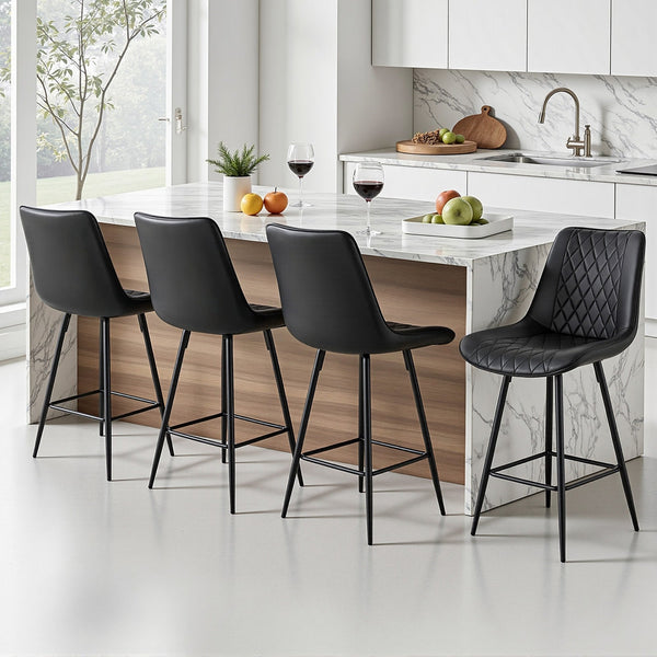Artiss 4X Bar Stools Kitchen Dining Chair Counter Diamond Pu Leather Black Benches Bar Stools