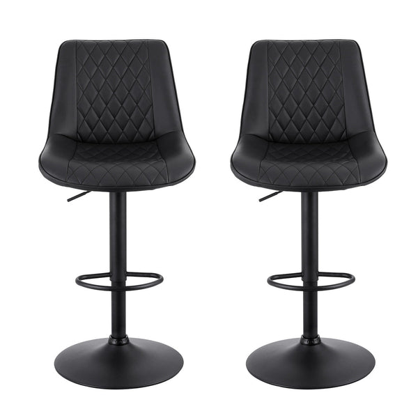 Artiss 2X Bar Stools Kitchen Swivel Gas Lift Counter Chair Diamond Leather Black Benches Bar Stools