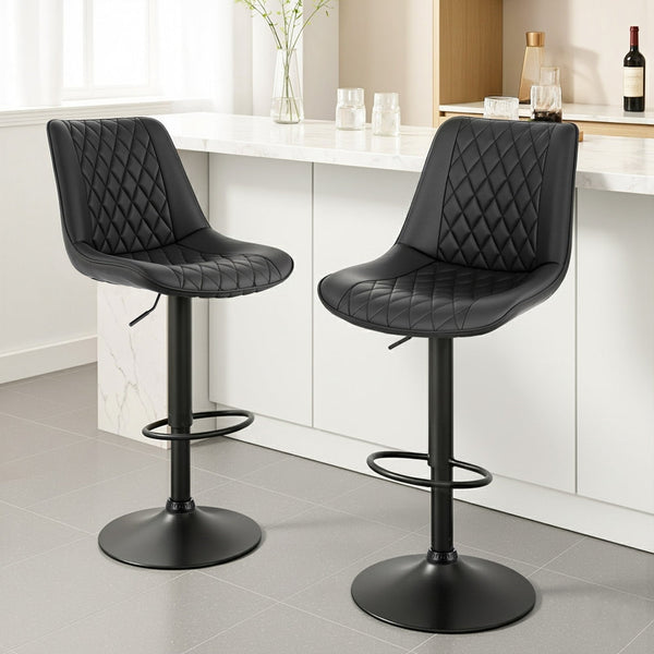 Artiss 2X Bar Stools Kitchen Swivel Gas Lift Counter Chair Diamond Leather Black Benches Bar Stools