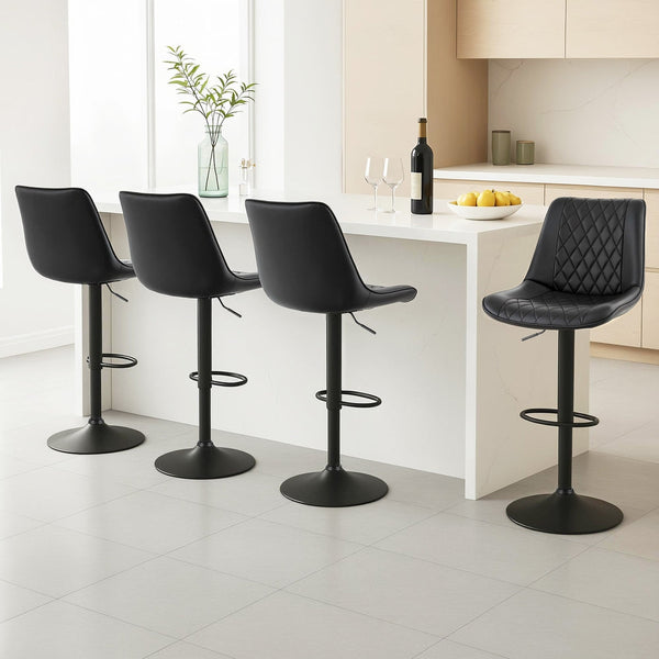 Artiss 4X Bar Stools Kitchen Swivel Gas Lift Counter Chair Diamond Leather Black Benches Bar Stools