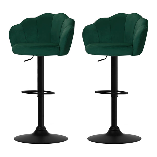 2X Bar Stools Gas Lift Velvet Green Benches Bar Stools