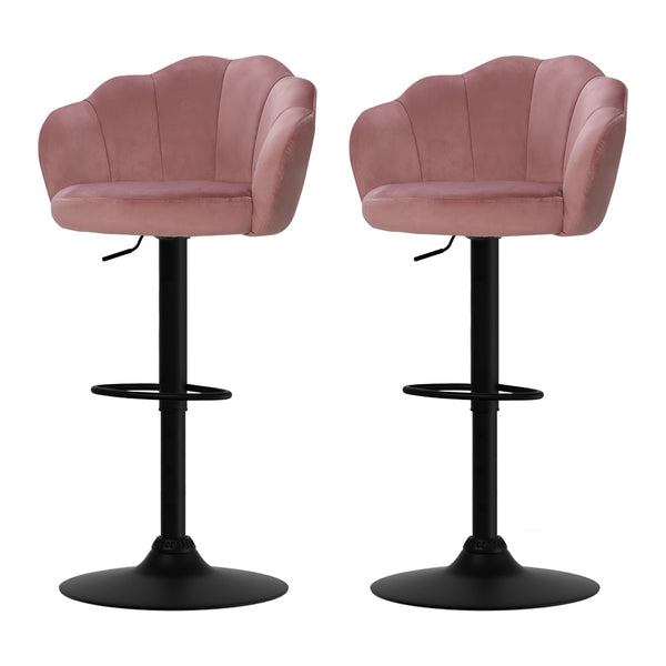 Artiss 2X Bar Stools Gas Lift Velvet Pink Benches Bar Stools