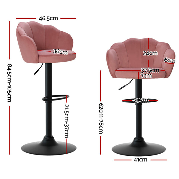 Artiss 2X Bar Stools Gas Lift Velvet Pink Benches Bar Stools