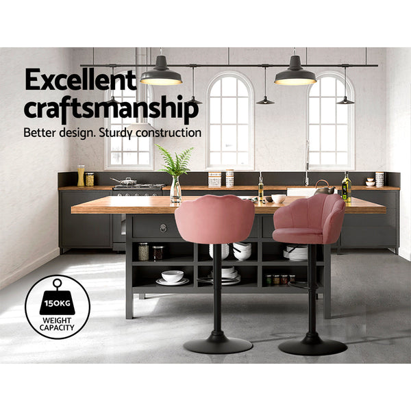 Artiss 2X Bar Stools Gas Lift Velvet Pink Benches Bar Stools