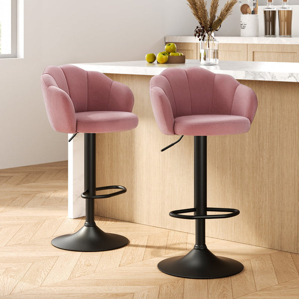 Artiss 2X Bar Stools Gas Lift Velvet Pink Benches Bar Stools