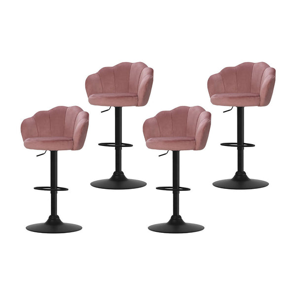 4X Bar Stools Gas Lift Velvet Pink Benches Bar Stools