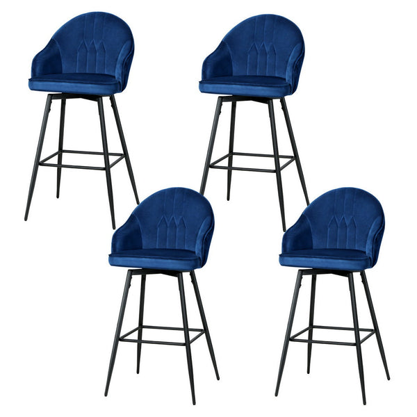 Artiss 4X Bar Stools Velvet Swivel Metal Legs Blue Benches Bar Stools