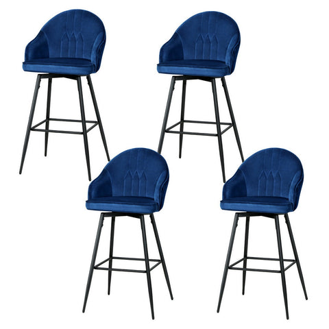 Artiss 4X Bar Stools Velvet Swivel Metal Legs Blue Benches Bar Stools