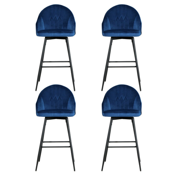 Artiss 4X Bar Stools Velvet Swivel Metal Legs Blue Benches Bar Stools