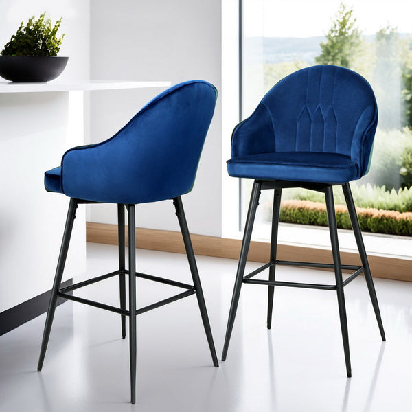 Artiss 4X Bar Stools Velvet Swivel Metal Legs Blue Benches Bar Stools
