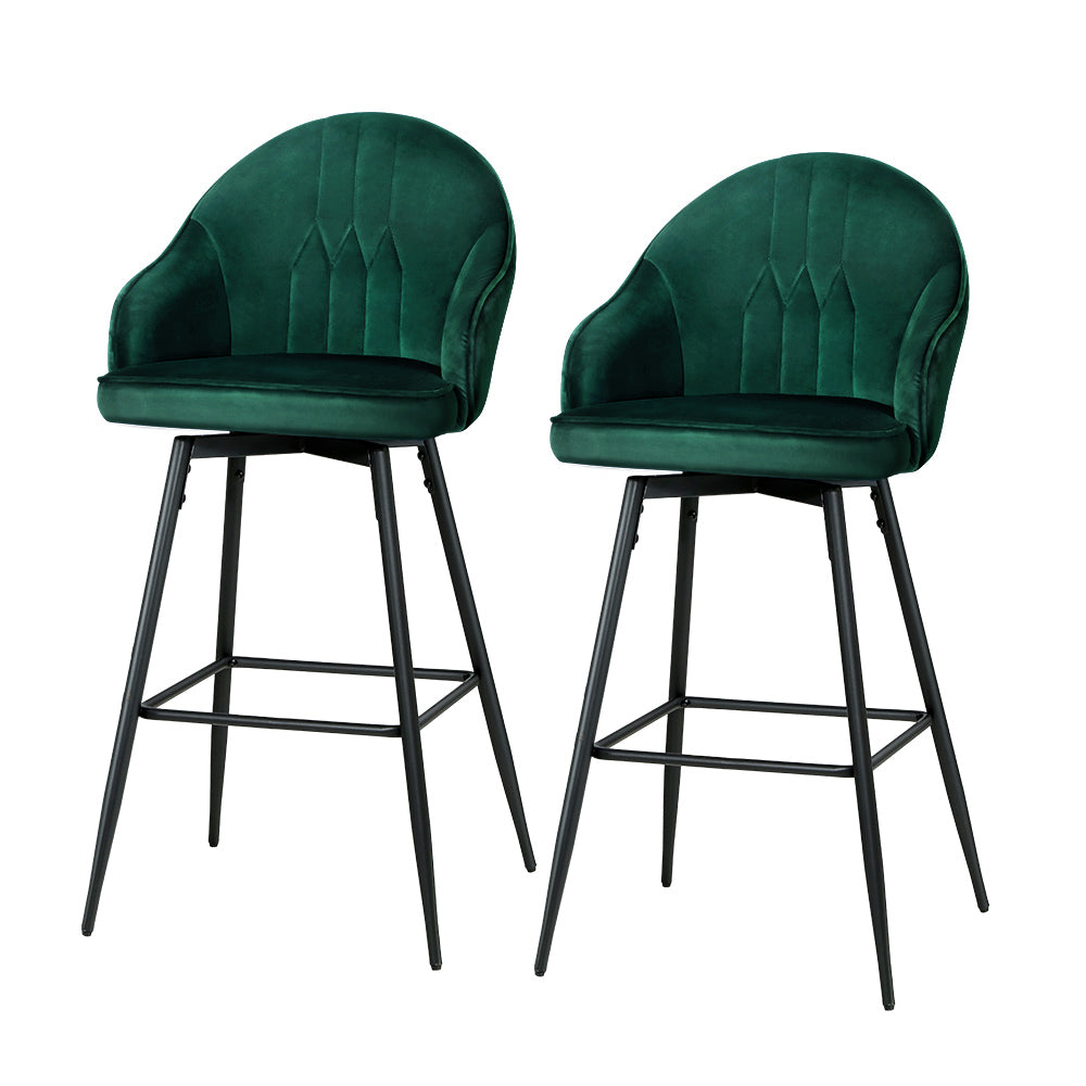 Artiss Velvet Bar Stools Green Swivel Metal Legs Furniture For Home And Garden Benches Bar Stools