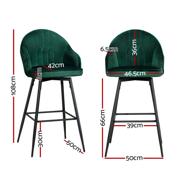 Artiss Velvet Bar Stools Green Swivel Metal Legs Furniture For Home And Garden Benches Bar Stools