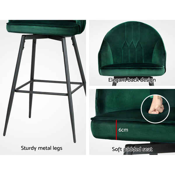 Artiss Velvet Bar Stools Green Swivel Metal Legs Furniture For Home And Garden Benches Bar Stools