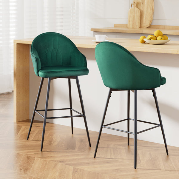 Artiss Velvet Bar Stools Green Swivel Metal Legs Furniture For Home And Garden Benches Bar Stools