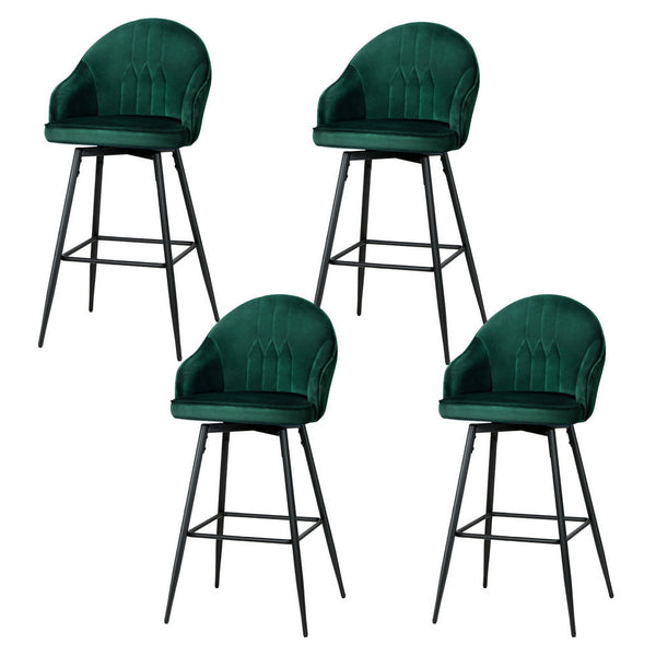 Artiss 4X Bar Stools Velvet Swivel Metal Legs Green Benches Bar Stools
